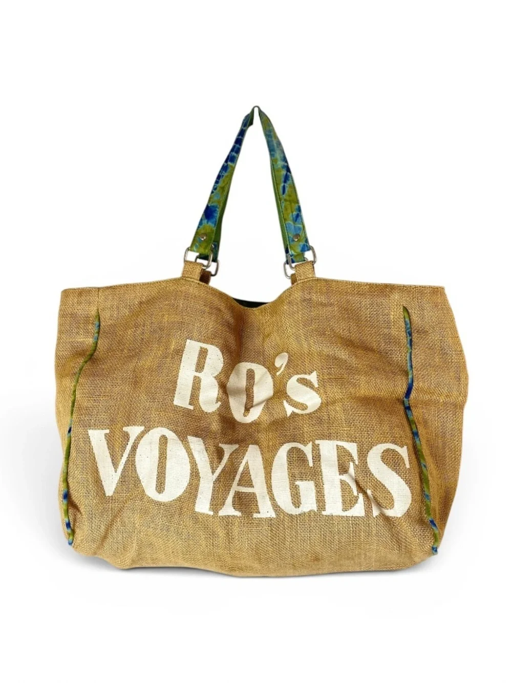 Roberta Freymann “Ro’s Voyages” Reversible Burlap Jute Tote Tie-Die Boho Bag